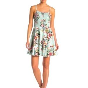 Angie Floral Mini Dress - Mint and Pink